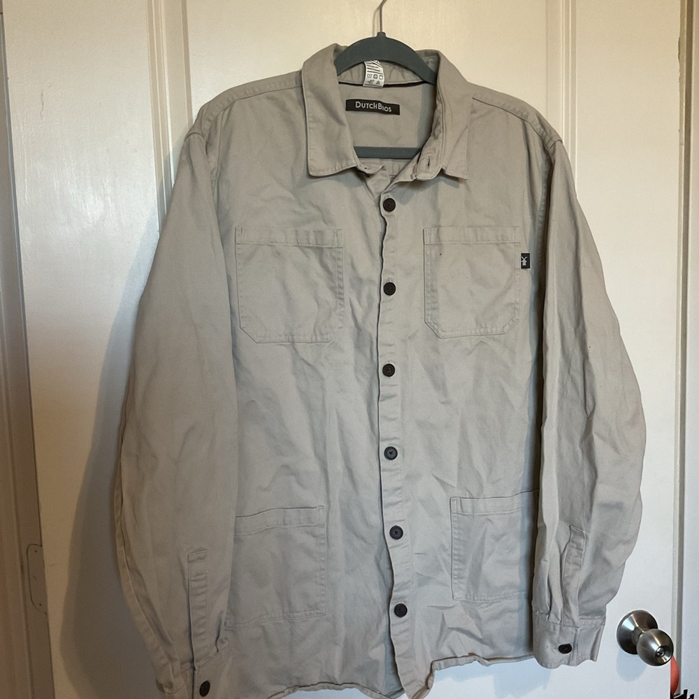 Dutch Bros Light Gray Casual Button-Up Shirt Jacket